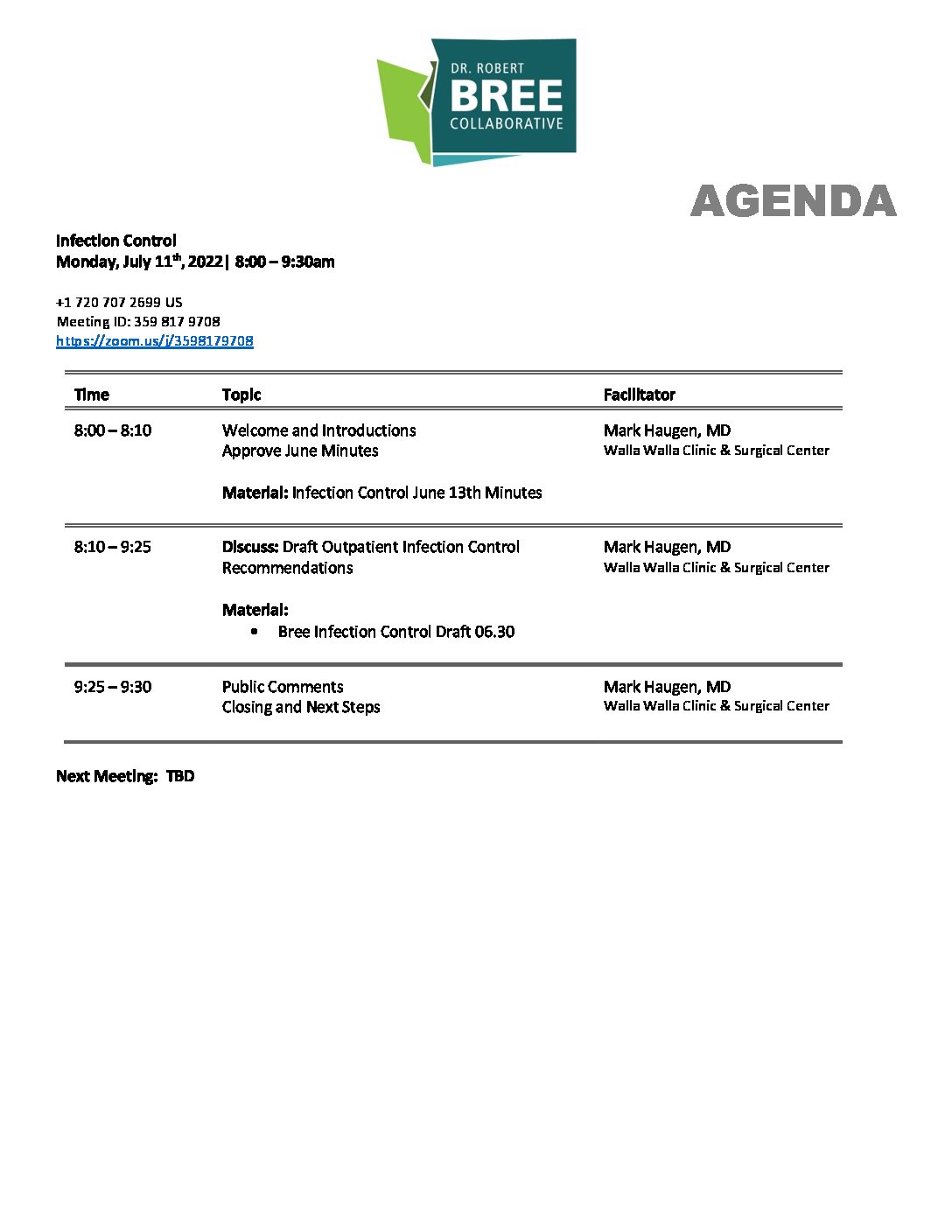 Agenda-Infection Control-22-0711