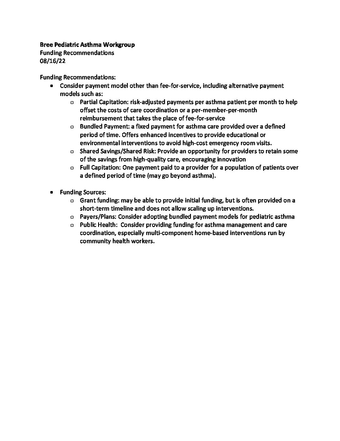 Bree Pediatric Asthma Funding Worksheet