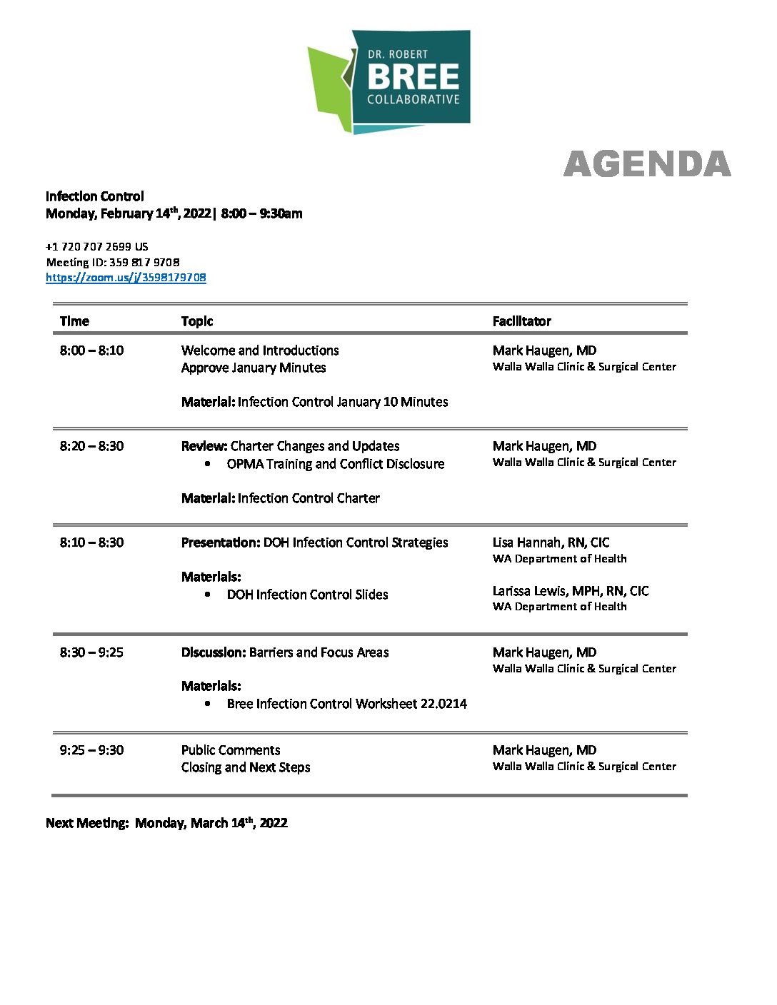 Agenda-Infection Control-22-0214