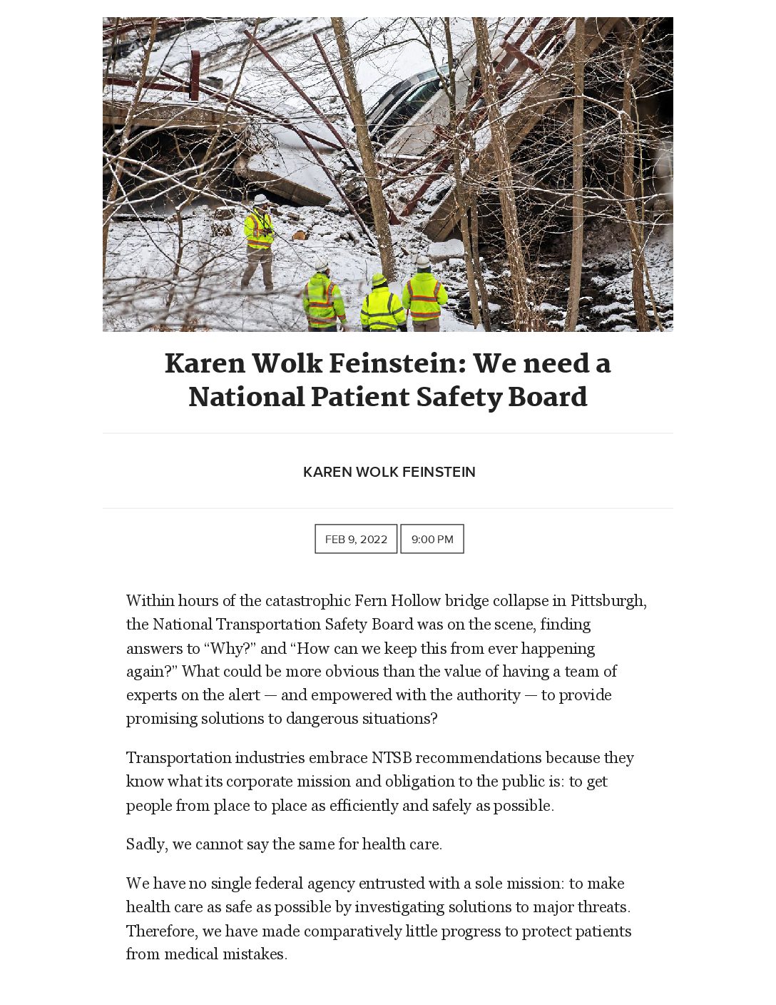 Karen Wolk Feinstein_ We need a National Patient Safety Board _ Pittsburgh Post-Gazette