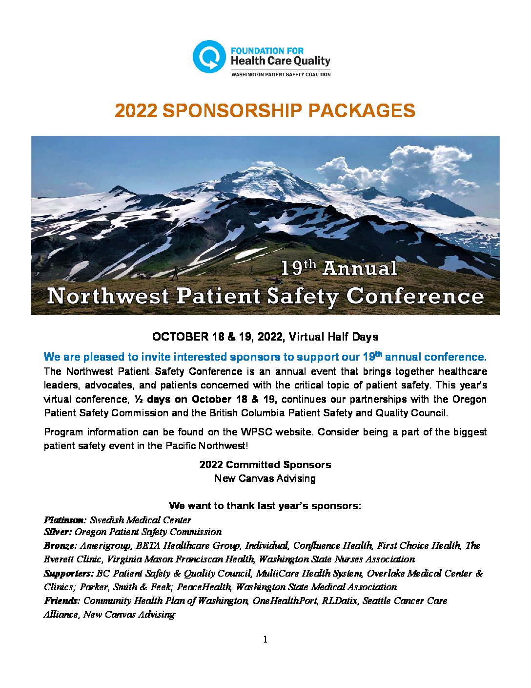 Sponsorship Packages 2022 NW Patient Safety Conference 2022_07_07