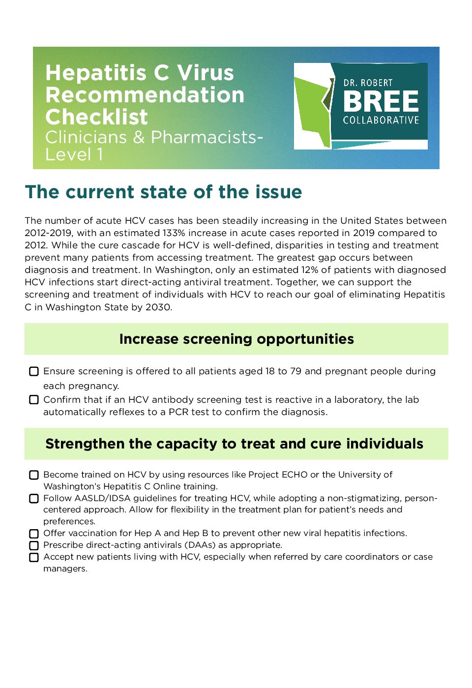 HCV Checklist Clinicians & Pharmacists-Level 1