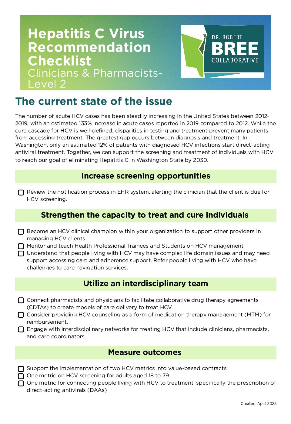 HCV Checklist Clinicians & Pharmacists-Level 2