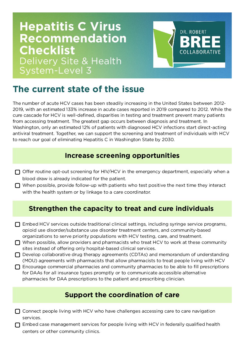 HCV Checklist Health Delivery Site-Level 3