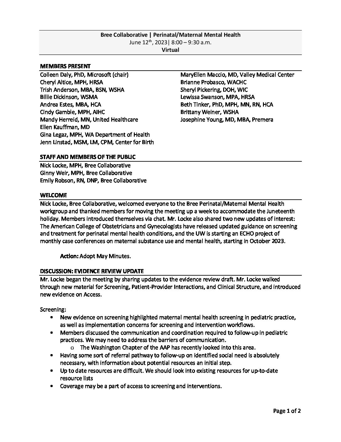 Minutes-Maternal Mental Health-23-0612