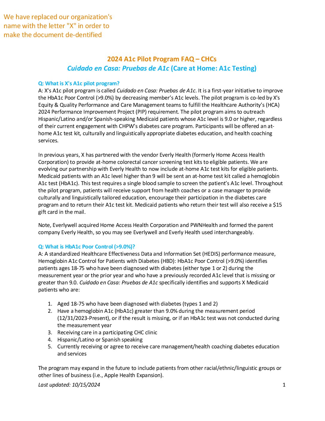 Org 1_2024 A1c Pilot Program FAQ for CHCs – Final_deidentified