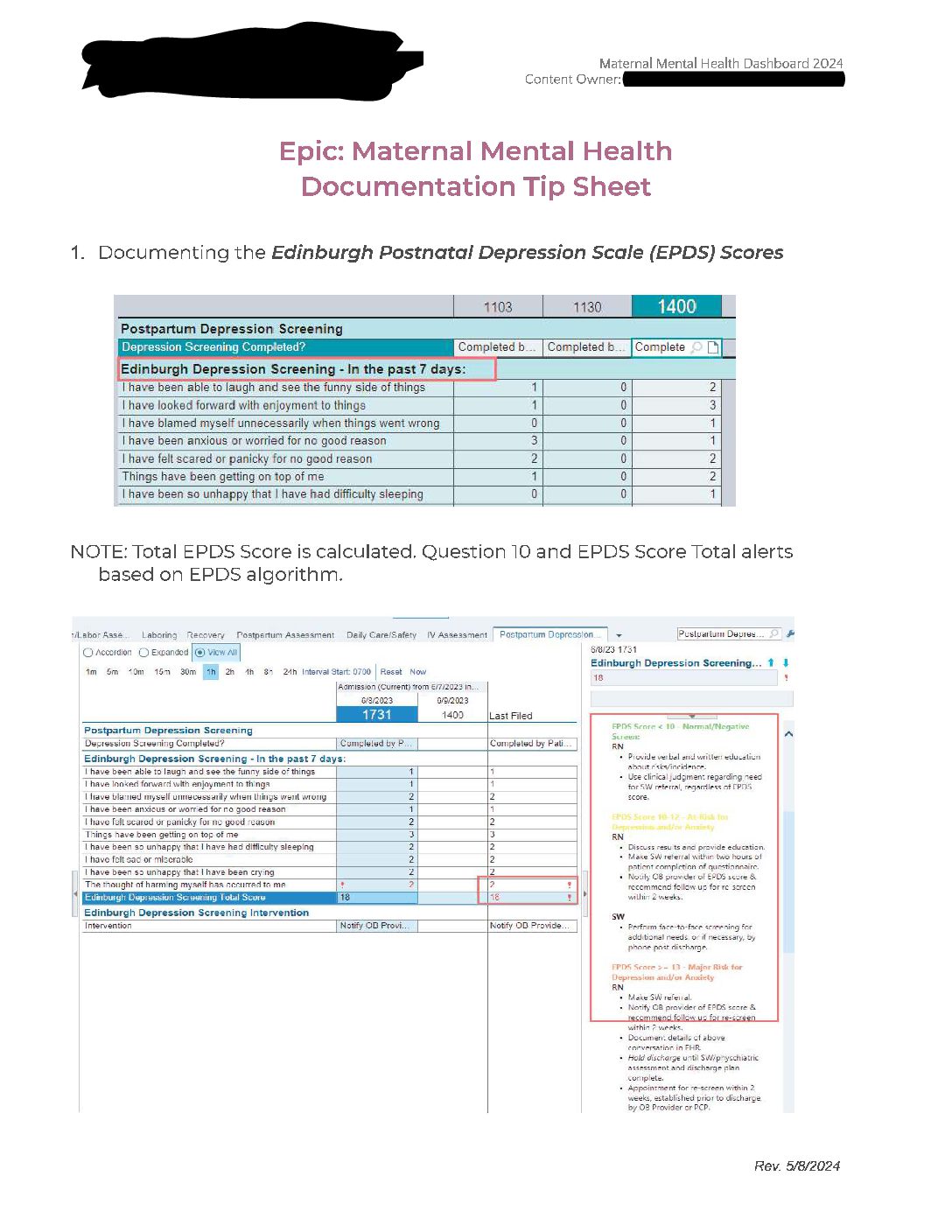Org 3_ Epic maternal mental health doc tip sheet_deidentified