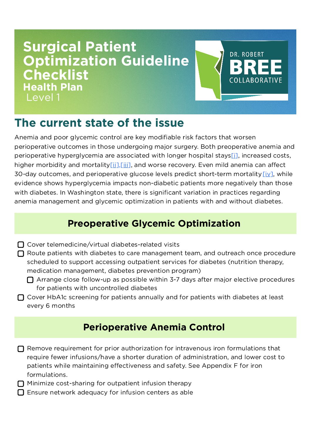 Surgical Patient Optimization Health Plan-Level 1